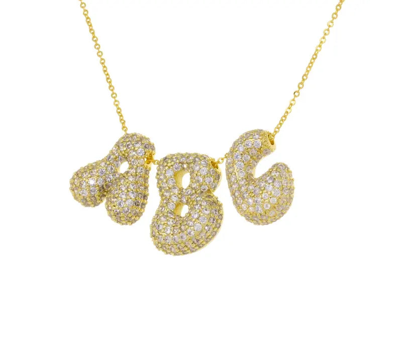Iced Puff Initial Necklace