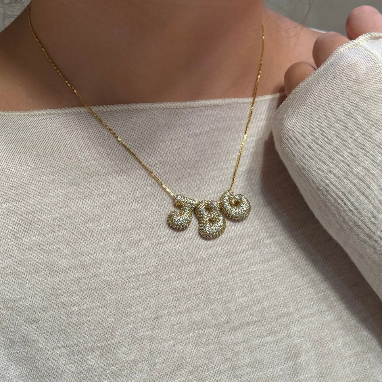 Iced Puff Initial Necklace