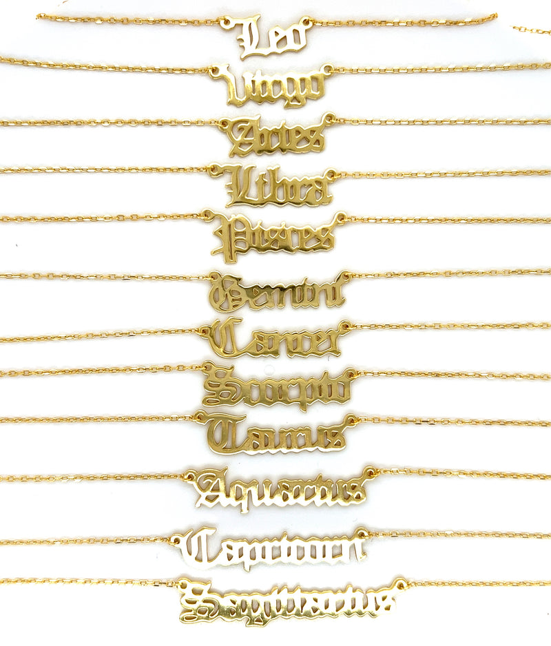 Zodiac Nameplate Necklace